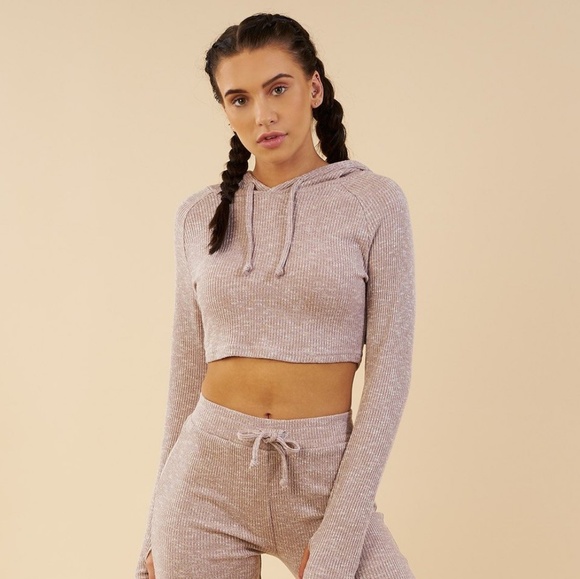 Gymshark Tops - Slounge Cropped hoodie - S Taupe Marl
